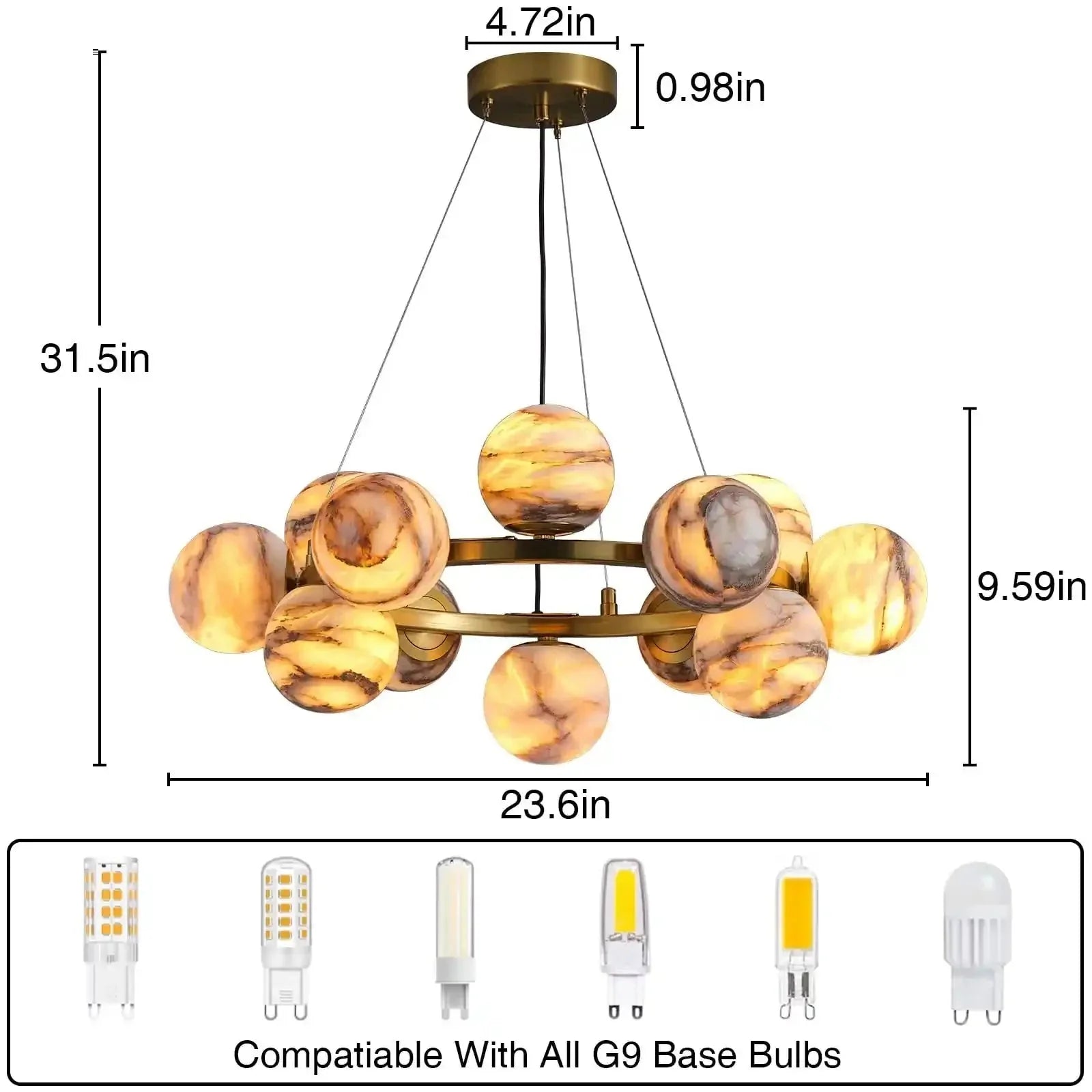 Mid Century Modern Sputnik 12 Light Gold Alabaster Globe Chandelier - D800Blushlighting