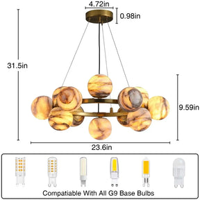 Mid Century Modern Sputnik 12 Light Gold Alabaster Globe Chandelier - D800Blushlighting
