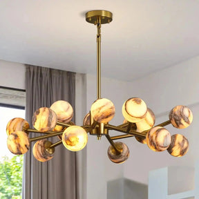 Mid Century Modern Sputnik 12 Light Gold Alabaster Globe Chandelier - D800Blushlighting