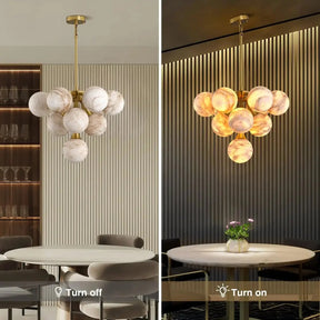 Mid Century Modern Sputnik 12 Light Gold Alabaster Globe Chandelier - D800Blushlighting