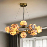 Mid Century Modern Sputnik 12 Light Gold Alabaster Globe Chandelier - D600Blushlighting