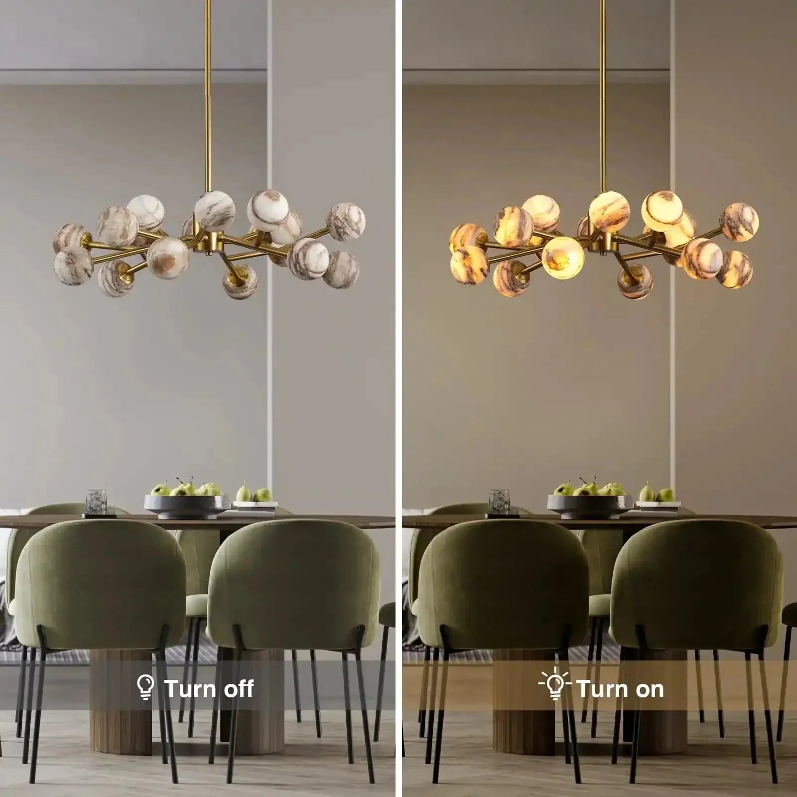 Mid Century Modern Sputnik 12 Light Gold Alabaster Globe Chandelier - D800Blushlighting