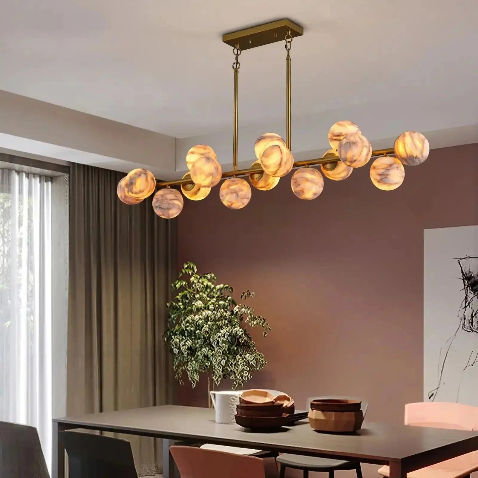 Mid Century Modern Sputnik 12 Light Gold Alabaster Globe Chandelier - D800Blushlighting