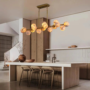 Mid Century Modern Sputnik 12 Light Gold Alabaster Globe Chandelier - D800Blushlighting