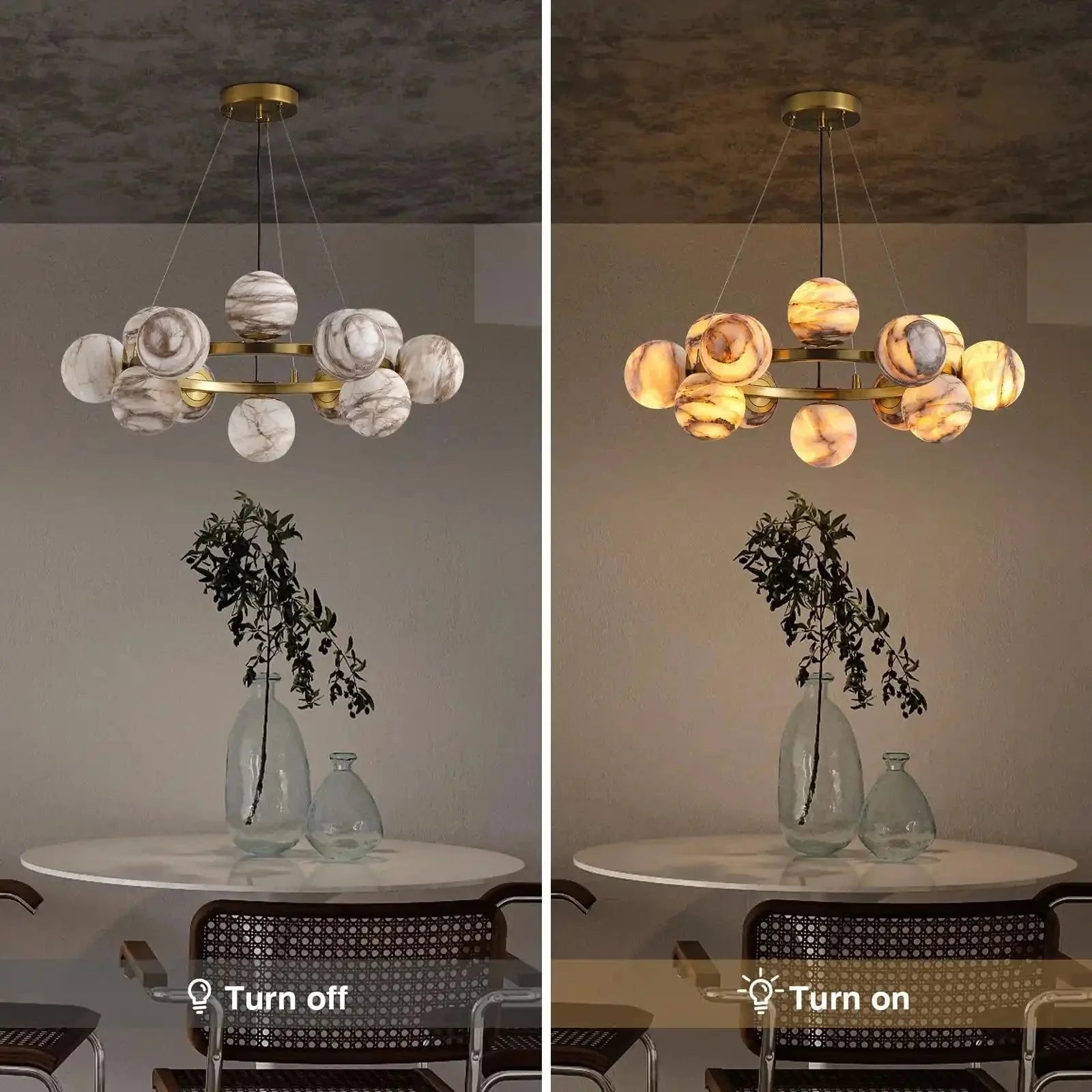 Mid Century Modern Sputnik 12 Light Gold Alabaster Globe Chandelier - D800Blushlighting