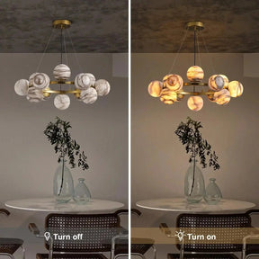 Mid Century Modern Sputnik 12 Light Gold Alabaster Globe Chandelier - D800Blushlighting