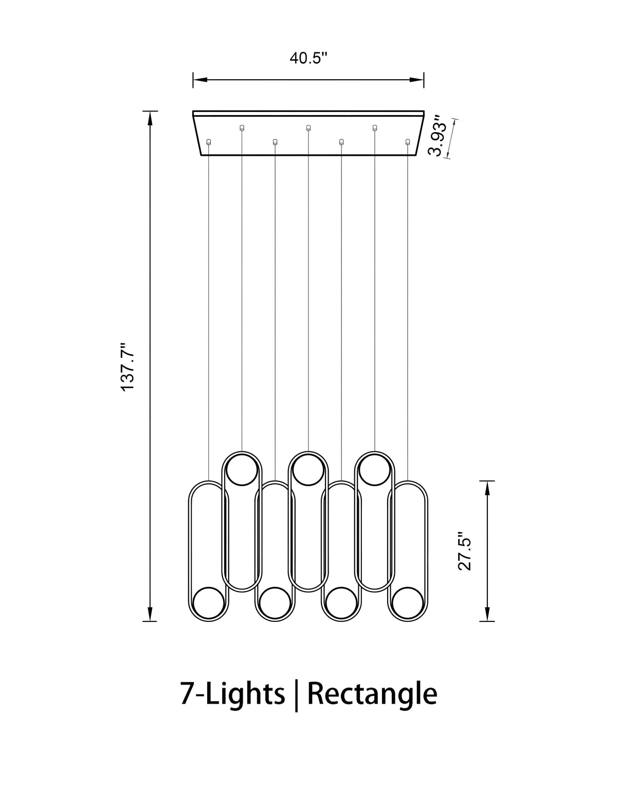 Mila Chandelier-Lighting-Blushlighting-Rectangle-7 Lights ( L 40.5" × W 3.93" × H 137.7" )-Black-Blushlighting
