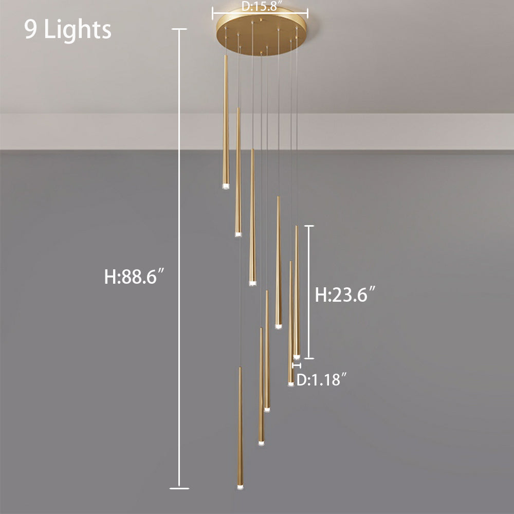 Minimalism Black Metal Ceiling Pendant Lighting Fixture For Staircase in Gold/ Black Finish