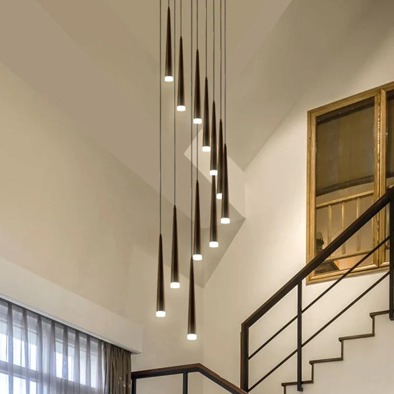 Minimalism Black Metal Ceiling Pendant Lighting Fixture For Staircase in Gold/ Black Finish