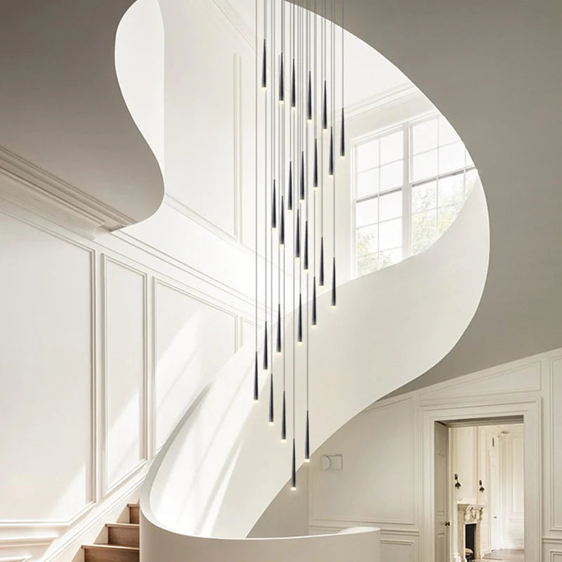 Minimalism Black Metal Ceiling Pendant Lighting Fixture For Staircase in Gold/ Black Finish