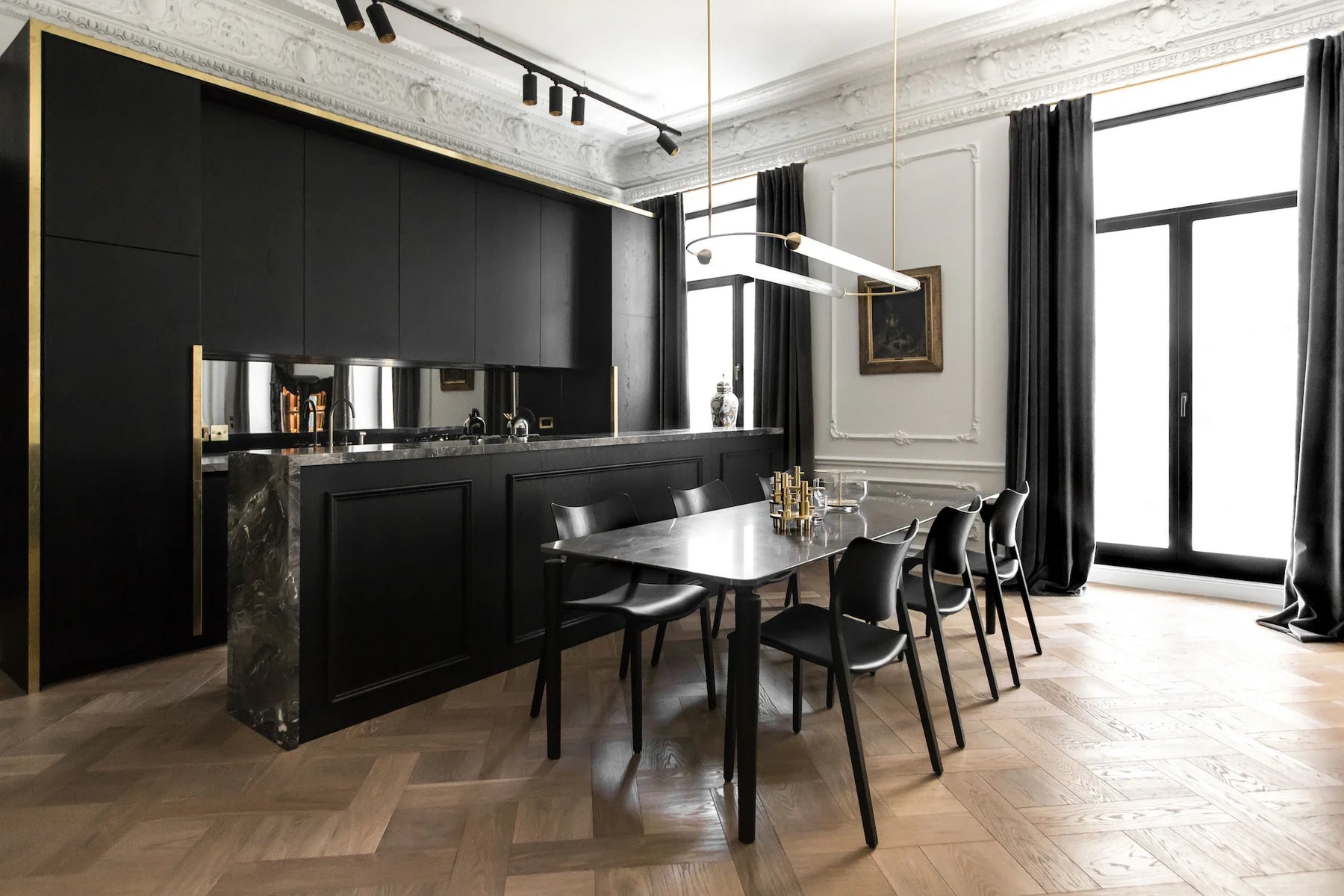 Minimalism Brass Ellipse Horizontal LED Chandelier for Kitchen Island/Dining Room