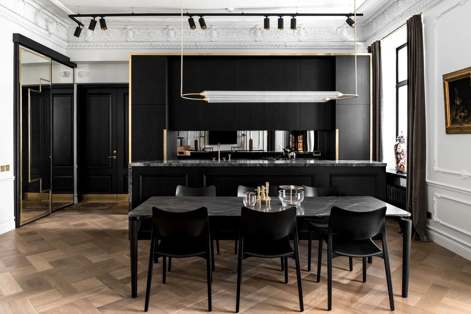 Minimalism Brass Ellipse Horizontal LED Chandelier for Kitchen Island/Dining Room