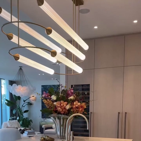 Minimalism Brass Ellipse Horizontal LED Chandelier for Kitchen Island/Dining Room
