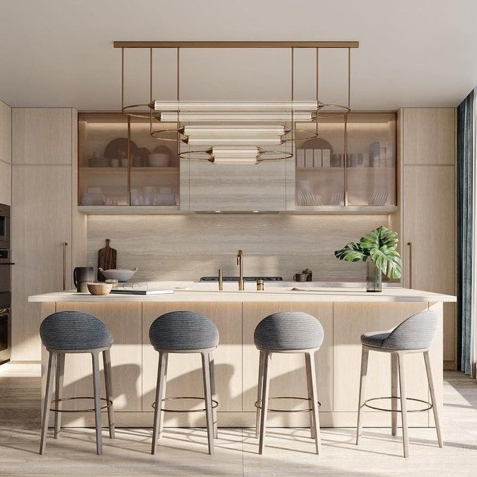 Minimalism Brass Ellipse Horizontal LED Chandelier for Kitchen Island/Dining Room