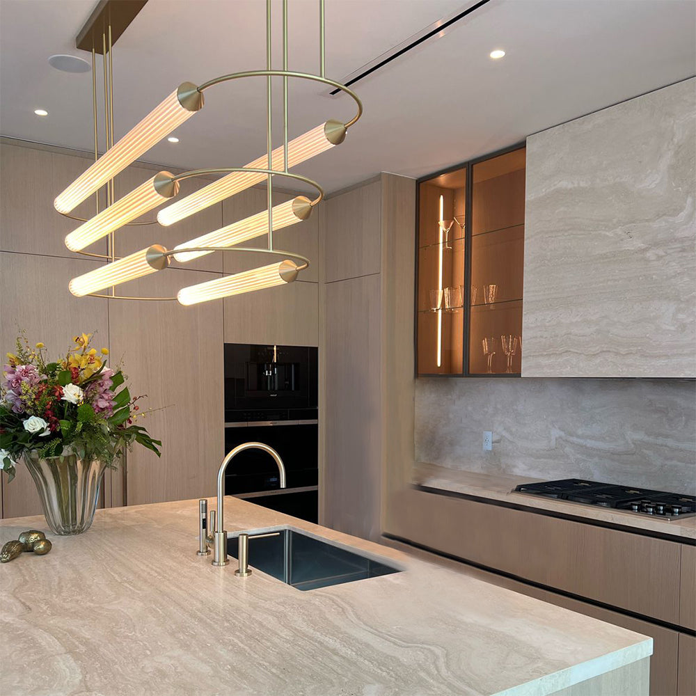 Minimalism Brass Ellipse Horizontal LED Chandelier for Kitchen Island/Dining Room