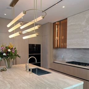 Minimalism Brass Ellipse Horizontal LED Chandelier for Kitchen Island/Dining Room