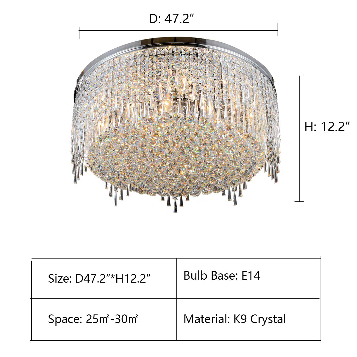 Minimalist Light Luxury Flush Mount Round Crystal Chandelier
