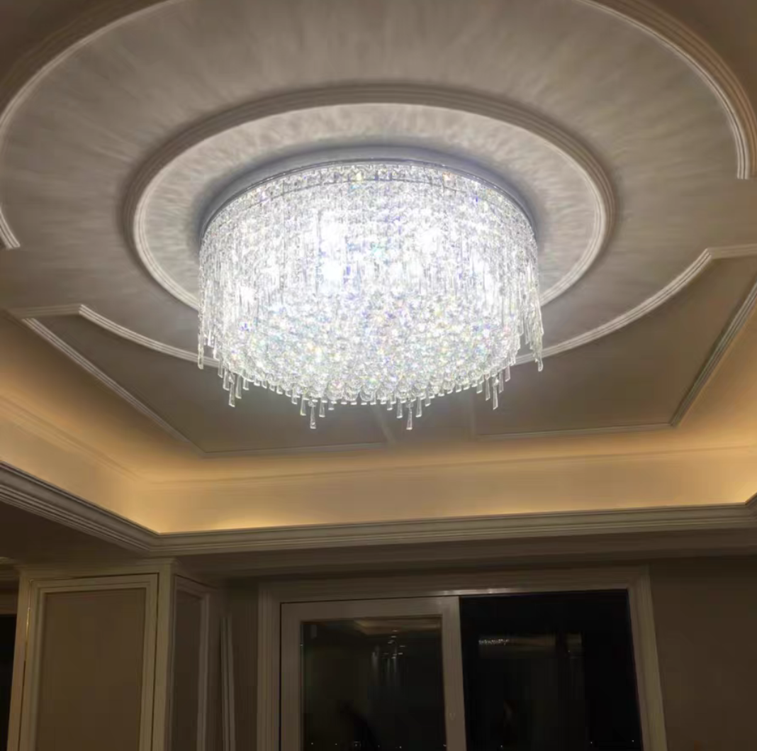 Minimalist Light Luxury Flush Mount Round Crystal Chandelier
