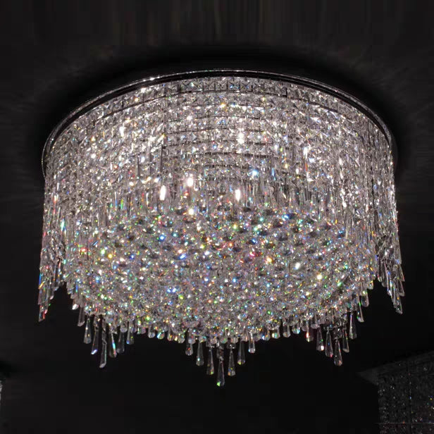 Minimalist Light Luxury Flush Mount Round Crystal Chandelier