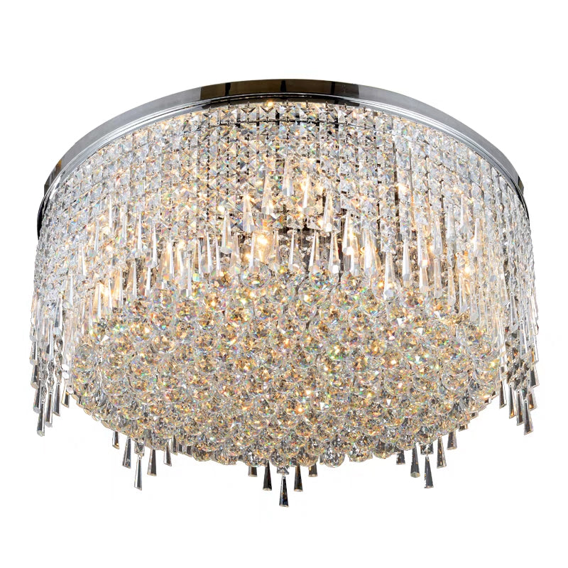 Minimalist Light Luxury Flush Mount Round Crystal Chandelier