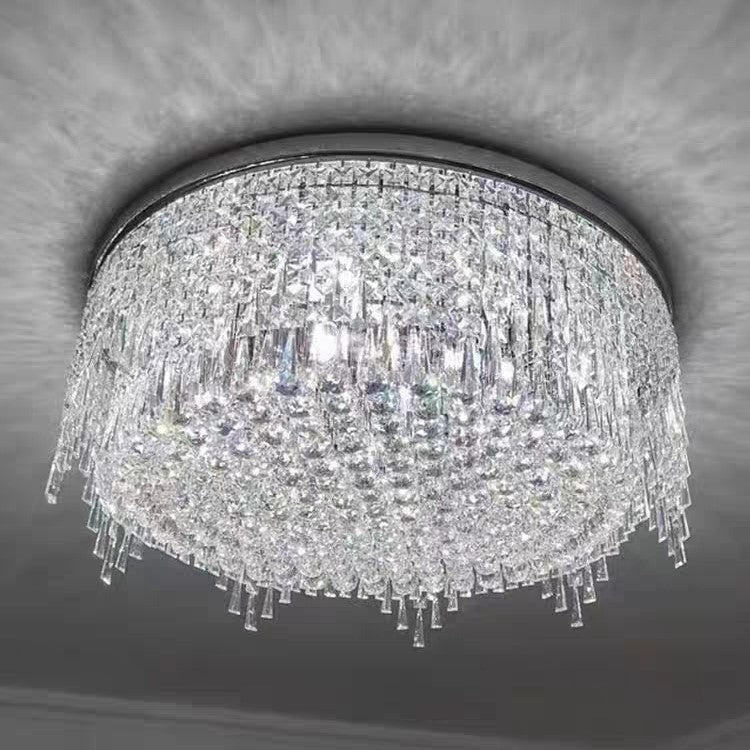 Minimalist Light Luxury Flush Mount Round Crystal Chandelier