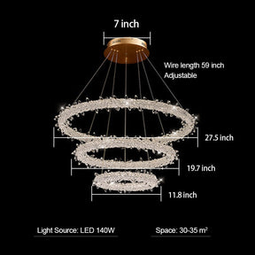 Modern 3-Ring Halo Crystal Chandelier for Living Room/Bedroom
