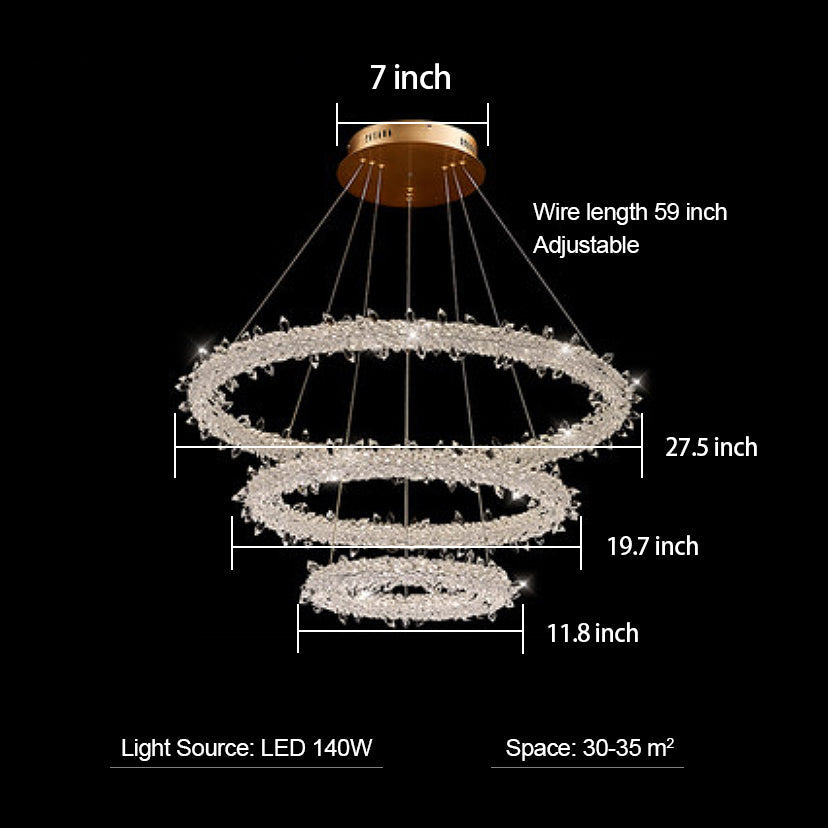Modern 3-Ring Halo Crystal Chandelier for Living Room/Bedroom