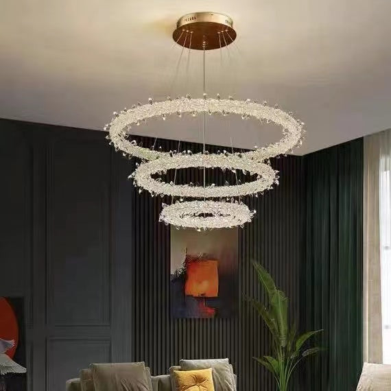 Modern 3-Ring Halo Crystal Chandelier for Living Room/Bedroom