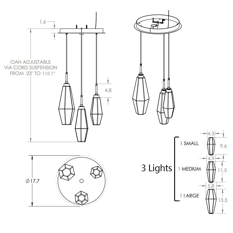 Modern Artisan Crafted Geometric Optic Glass Pendant for Staircase/Foyer/Entryway/Hallway