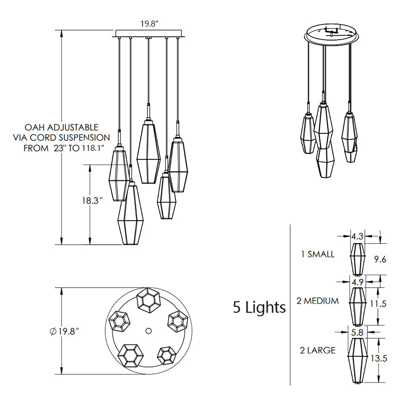 Modern Artisan Crafted Geometric Optic Glass Pendant for Staircase/Foyer/Entryway/Hallway