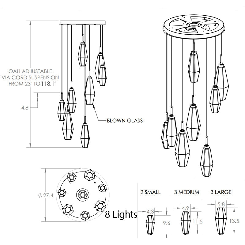 Modern Artisan Crafted Geometric Optic Glass Pendant for Staircase/Foyer/Entryway/Hallway