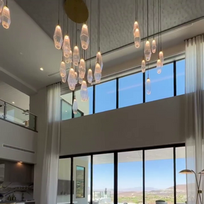 Modern Artisan Crafted Geometric Optic Glass Pendant for Staircase/Foyer/Entryway/Hallway