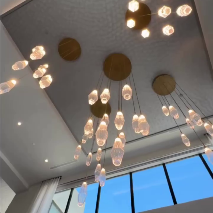 Modern Artisan Crafted Geometric Optic Glass Pendant for Staircase/Foyer/Entryway/Hallway