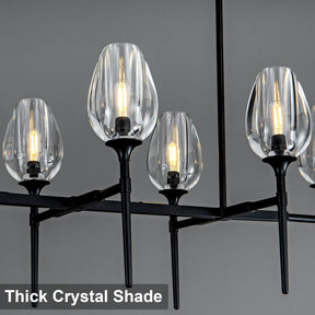 Modern Black 8-Light 52in Rectangle Crystal Pendant Chandelier for Dining