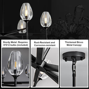 Modern Black Crystal Chandelier 6 Lights 42in Round K9 Tulip Pendant