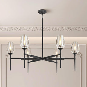 Modern Black Crystal Chandelier 6 Lights 42in Round K9 Tulip Pendant