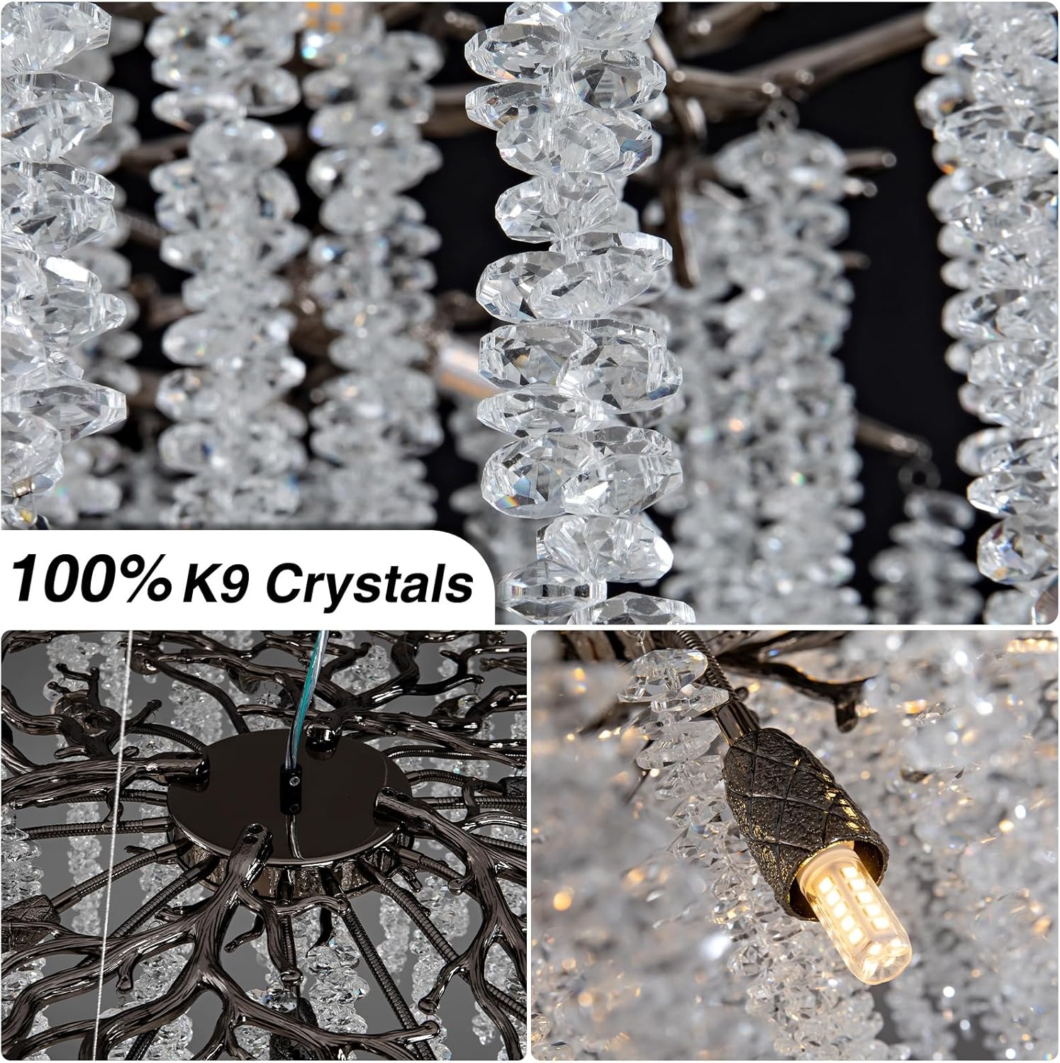 YUYI Modern Black Crystal Chandelier with 18 G9 Bulbs