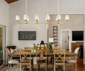 Modern Crystal Chandelier 10 Lights Brass 65in Gold Rectangle K9 Pendant Light