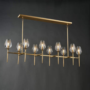 Modern Crystal Chandelier 10 Lights Brass 65in Gold Rectangle K9 Pendant Light