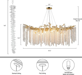 YUYI Modern Crystal Chandelier: 47.2" Gold Tree Branch Pendant Light Fixture