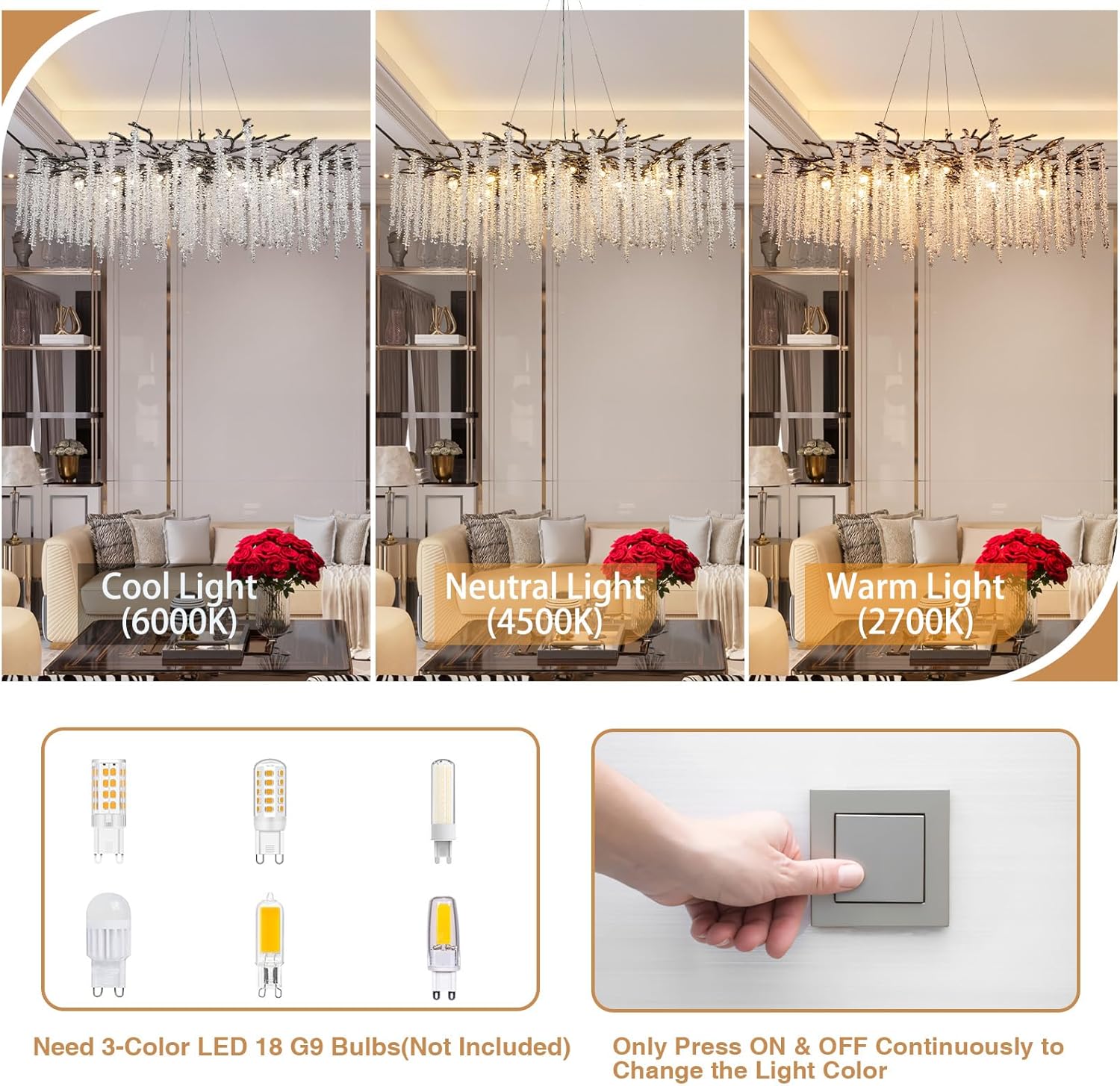 Modern Crystal Chandelier for Dining Room, Black Luxury Round Tree Branches Design