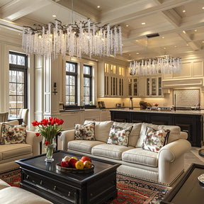 Modern Crystal Chandelier for Dining Room, Black Luxury Round Tree Branches Design