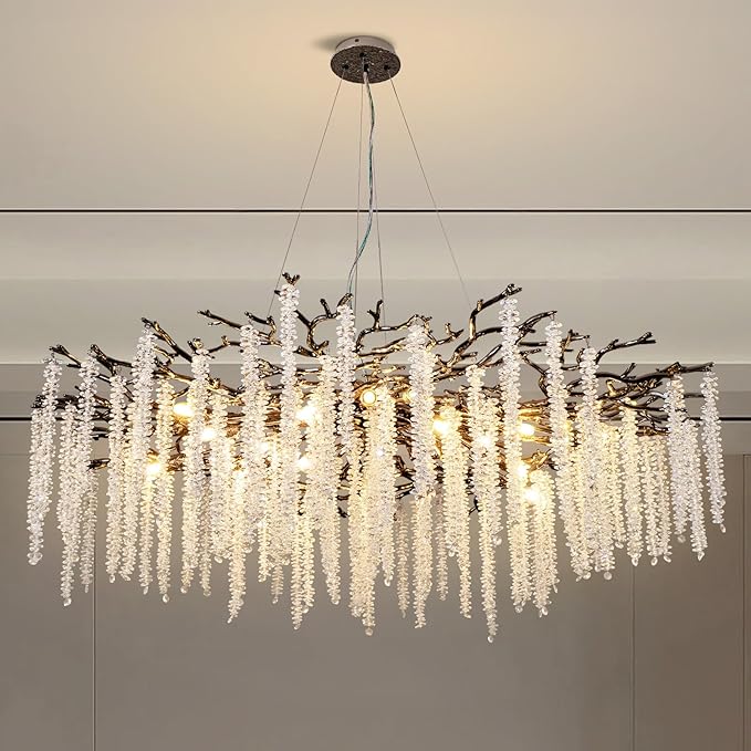 Modern Crystal Chandelier for Dining Room, Black Luxury Round Tree Branches Design