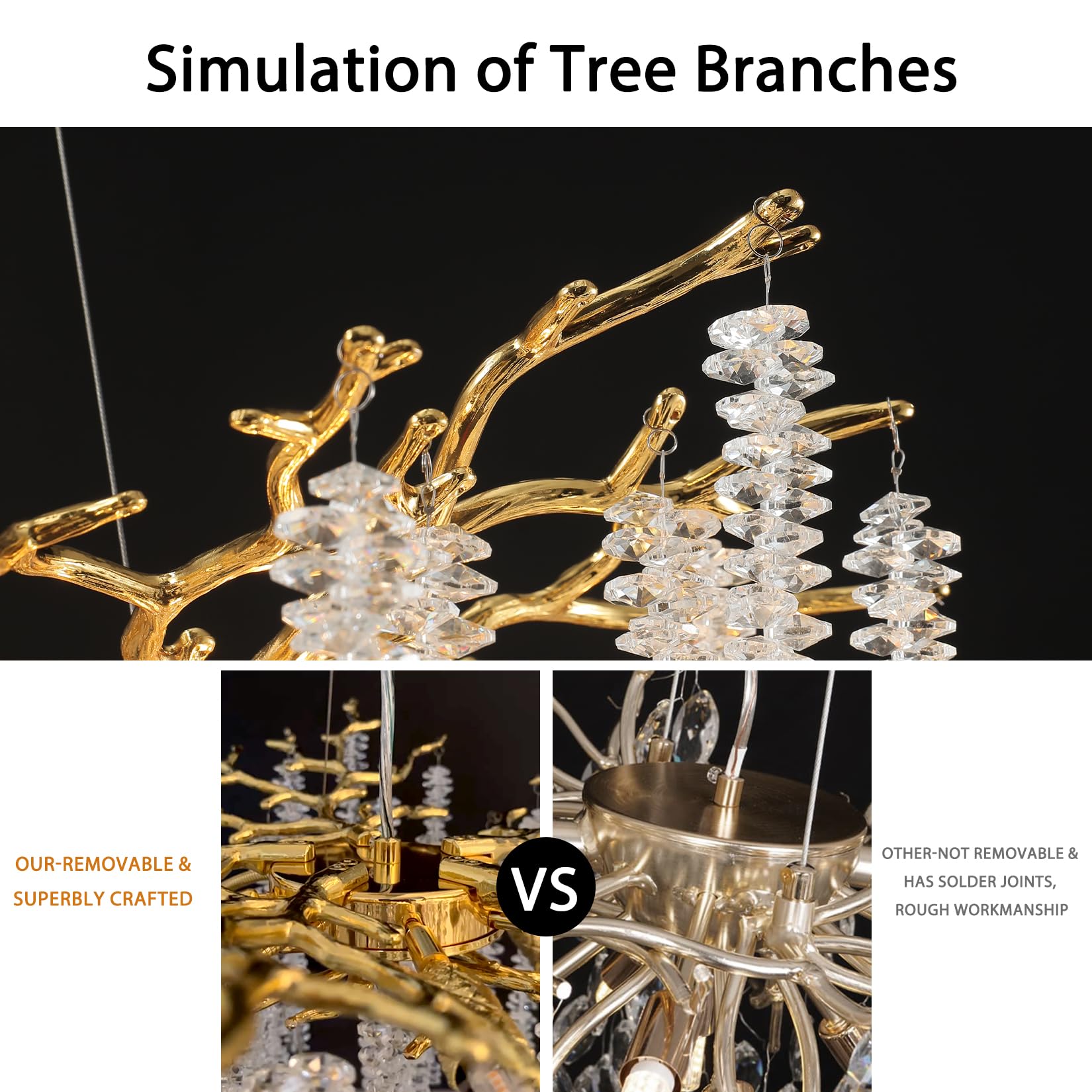 Modern Crystal Chandeliers for Dining Room,Gold Tree Branches Chandelier Lighting,Round Luxury High Ceiling Chandelier Light Fixture Hanging Pendant Light Fixtures-30