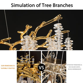Modern Crystal Chandeliers for Dining Room,Gold Tree Branches Chandelier Lighting,Round Luxury High Ceiling Chandelier Light Fixture Hanging Pendant Light Fixtures-30