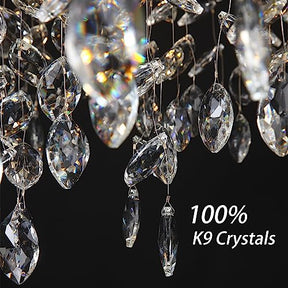 Modern Crystal Chandeliers for Dining Room,Gold Tree Branches Chandelier Lighting,Round Luxury Raindrop High Ceiling Chandelier Light Fixture Hanging Pendant Light Fixtures(23.6 inch)