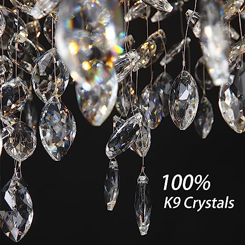 Modern Crystal Chandeliers for Dining Room,Gold Tree Branches Chandelier Lighting,Round Luxury Raindrop High Ceiling Chandelier Light Fixture Hanging Pendant Light Fixtures(23.6 inch)