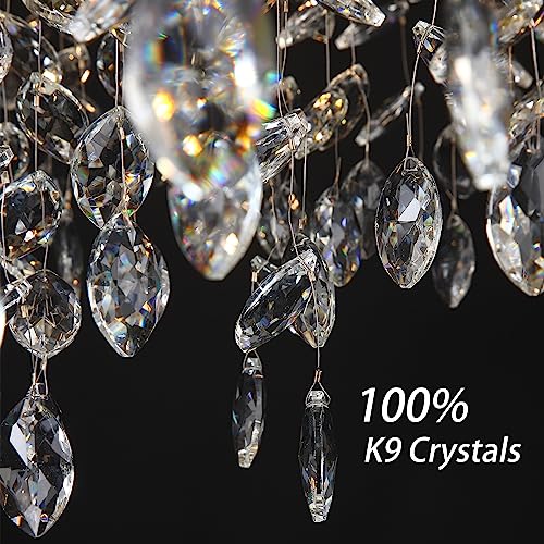 Modern Crystal Chandeliers for Dining Room,Gold Tree Branches Chandelier Lighting,Round Luxury Raindrop High Ceiling Chandelier Light Fixture Hanging Pendant Light Fixtures(30 inch)