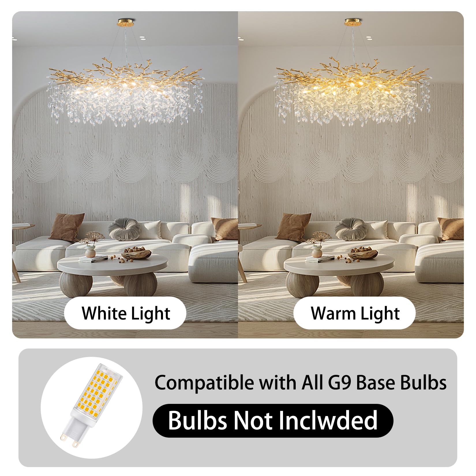 Modern Crystal Chandeliers for Dining Room,Gold Tree Branches Chandelier Lighting,Round Luxury Raindrop High Ceiling Chandelier Light Fixture Hanging Pendant Light Fixtures(47.2 inch)