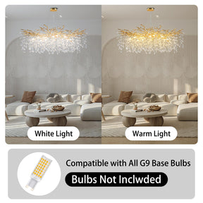 Modern Crystal Chandeliers for Dining Room,Gold Tree Branches Chandelier Lighting,Round Luxury Raindrop High Ceiling Chandelier Light Fixture Hanging Pendant Light Fixtures(47.2 inch)